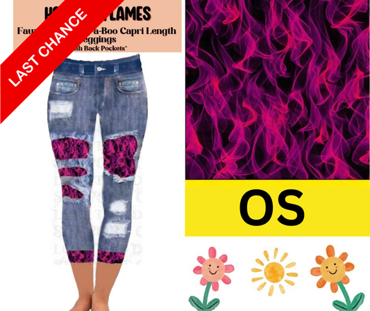 Hot Pink Flames Capri Faux Denim Peekaboo