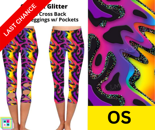 Oil Slick Glitter Criss Cross Capri w/ Pockets