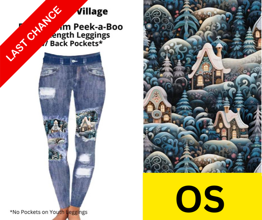Winter Village Faux Denim Full Length Peekaboo Leggings
