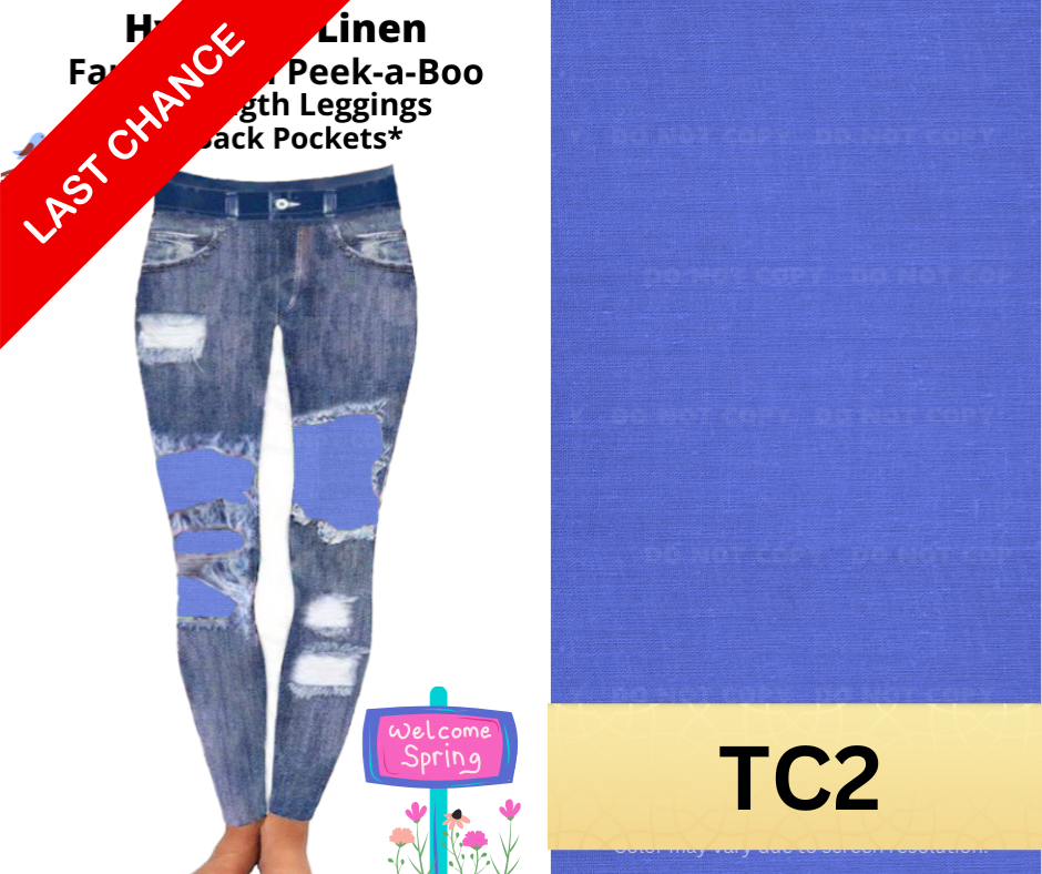 Hyacinth Linen Faux Denim Full Length Peekaboo Leggings