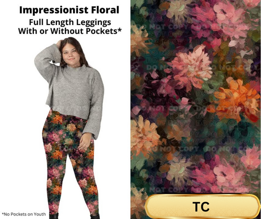 Impressionist Floral Full Length Leggings w/ Pockets