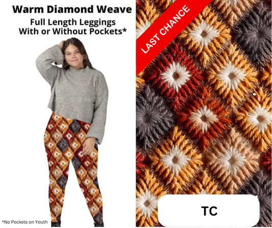 Warm Diamond Weave Full Length Leggings w/ Pockets