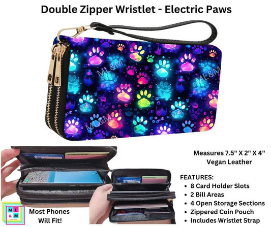 Electric Paws Double Zipper Wristlet
