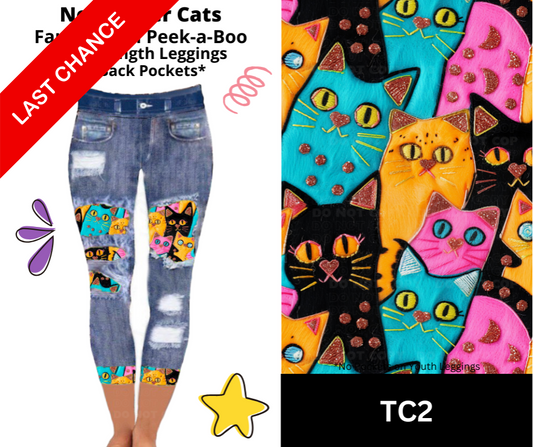 Neon Fiber Cats Capri Faux Denim Peekaboo