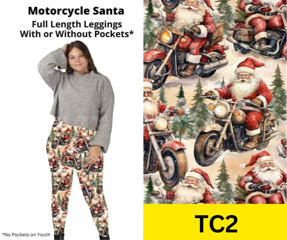 Motorcycle Santa Full Length Leggings w/ Pockets