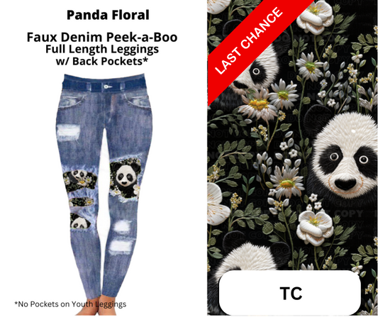 Panda Floral Faux Denim Full Length Peekaboo Leggings