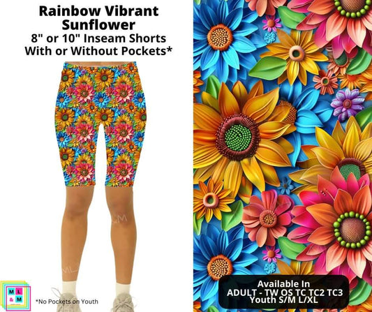 Rainbow Vibrant Sunflower Shorts w/ Pockets