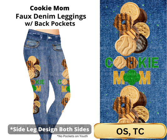 Cookie Mom Full Length Faux Denim w/ Side Leg Designs
