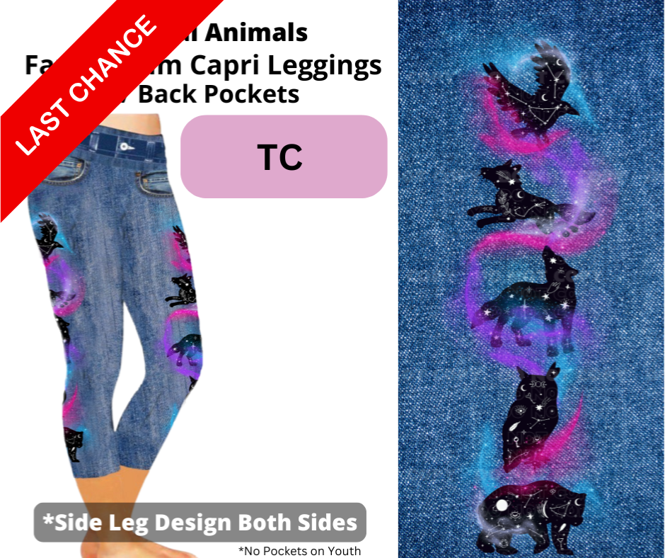 Celestial Animals Capri Faux Denim w/ Side Leg Designs