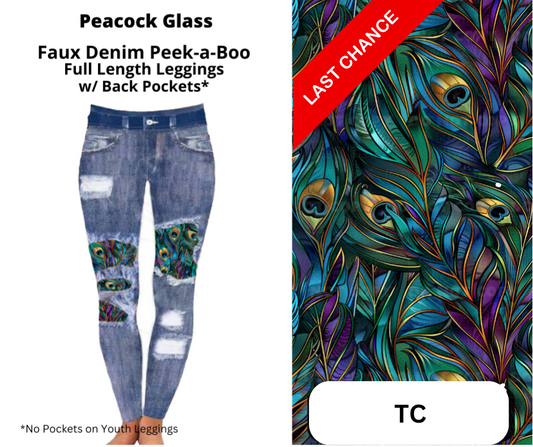 Peacock Glass Faux Denim Full Length Peekaboo Leggings