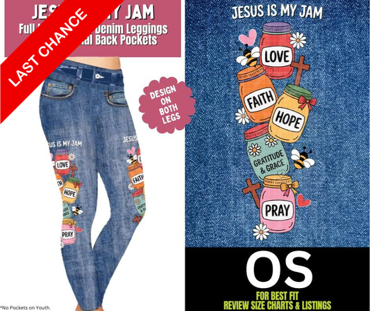Jesus Is My Jam Full Length Faux Denim w/ Side Leg Designs