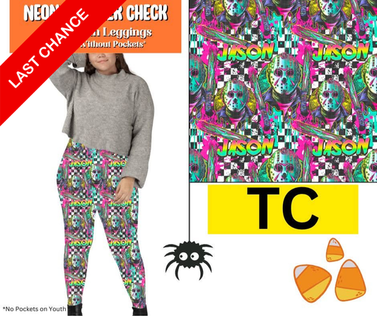 Neon Slasher Check Full Length Leggings w/ Pockets