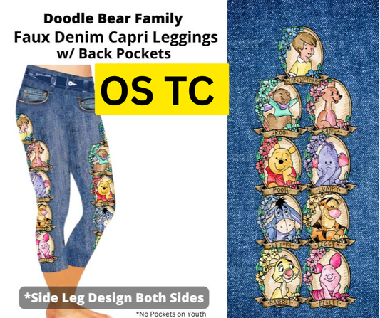 Doodle Bear Family Capri Faux Denim w/ Side Leg Designs
