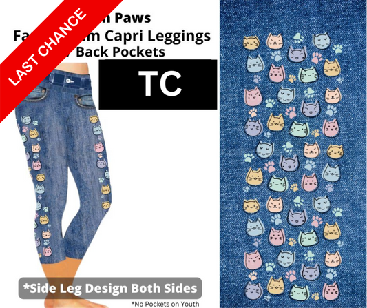 Cat n Paws Capri Faux Denim w/ Side Leg Designs