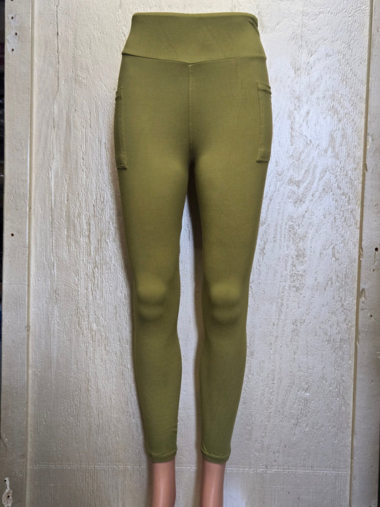 Avocado Green leggings and capris with pockets