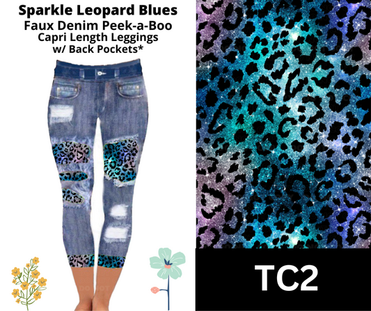 Sparkle Leopard Blues Capri Faux Denim Peekaboo