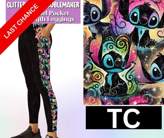 Glitter Mist Troublemaker Side Panel Pocket Full Length Leggings