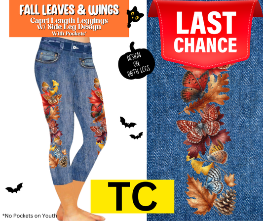 Fall Leaves & Wings Capri Faux Denim w/ Side Leg Designs
