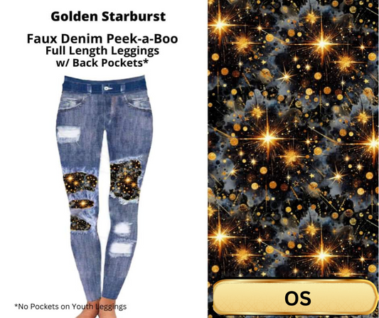 Golden Starburst Faux Denim Full Length Peekaboo Leggings