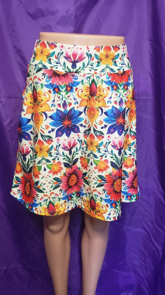 Mexican Floral On Cream capris and skorts with pockets