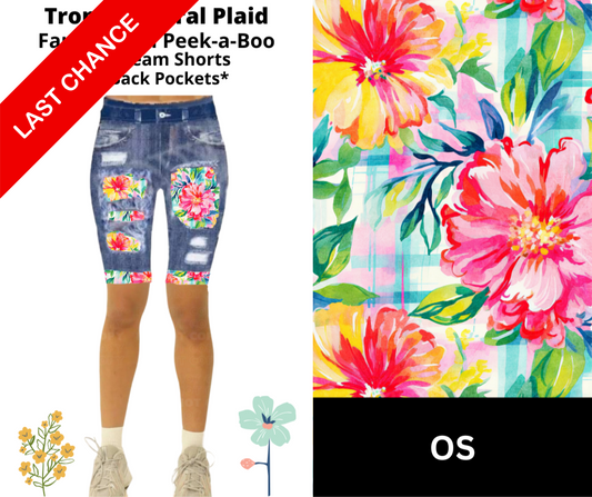Tropical Floral Plaid Faux Denim Jamaica Shorts