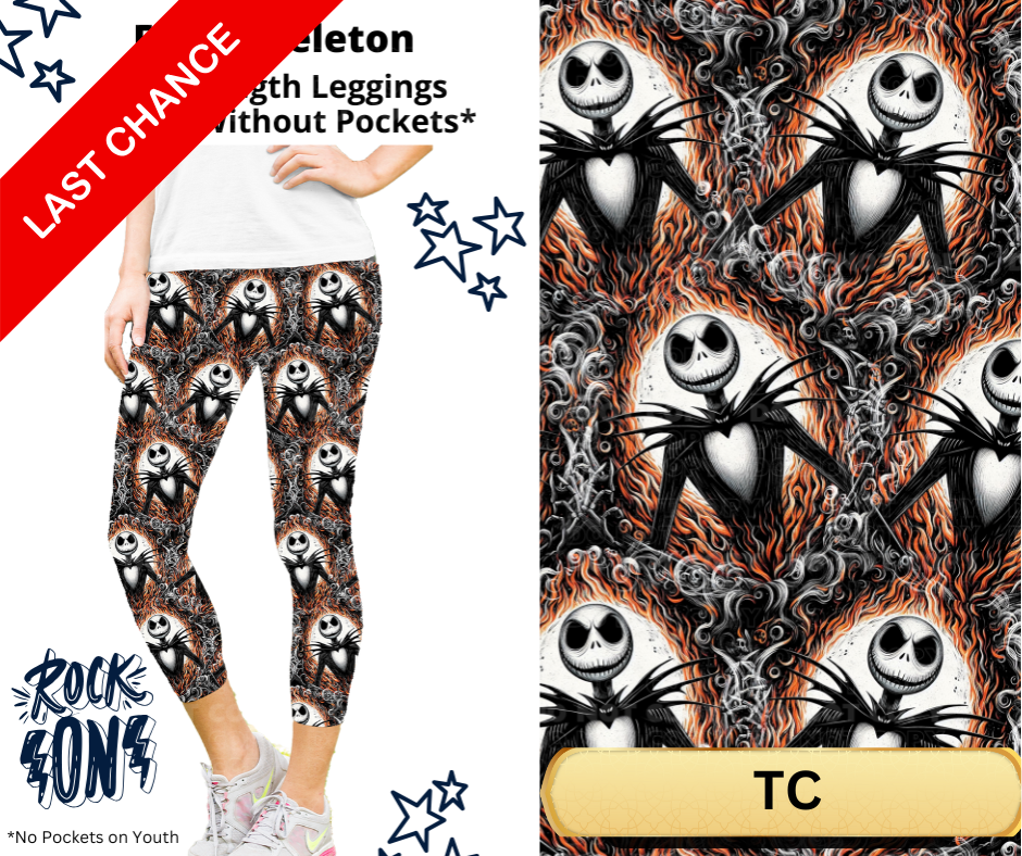 Fiery Skeleton Capri Length Leggings w/ Pockets