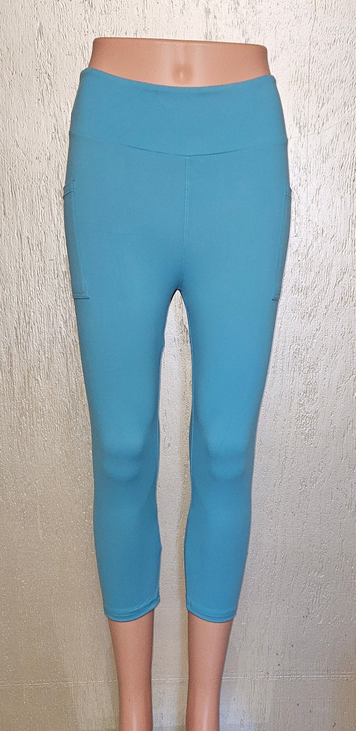 Aqua Blue leggings, capris and biker shorts with pockets