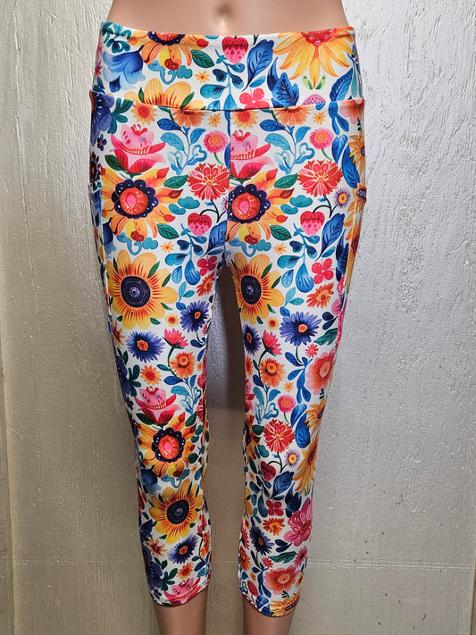 Fiesta Floral White capris and skorts with pockets