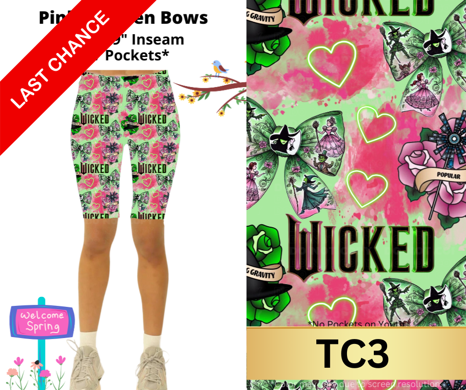 Pink & Green Bows 9" Shorts w/ Pockets