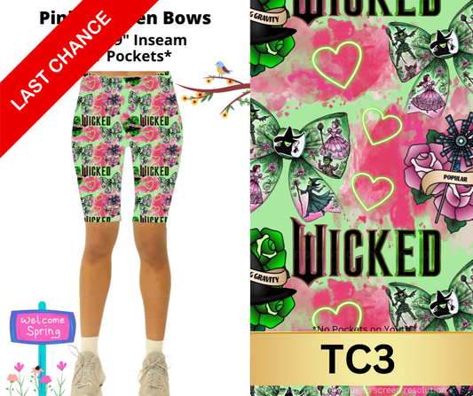 Pink & Green Bows 9" Shorts w/ Pockets
