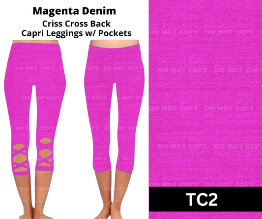 Magenta Denim Criss Cross Capri w/ Pockets