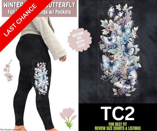 Winter Berry Butterfly Watercolor Full Length Leggings w/ Side Leg Designs