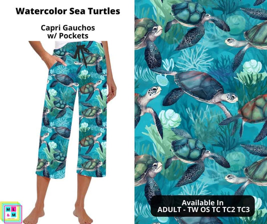 Watercolor Sea Turtles Capri Gauchos