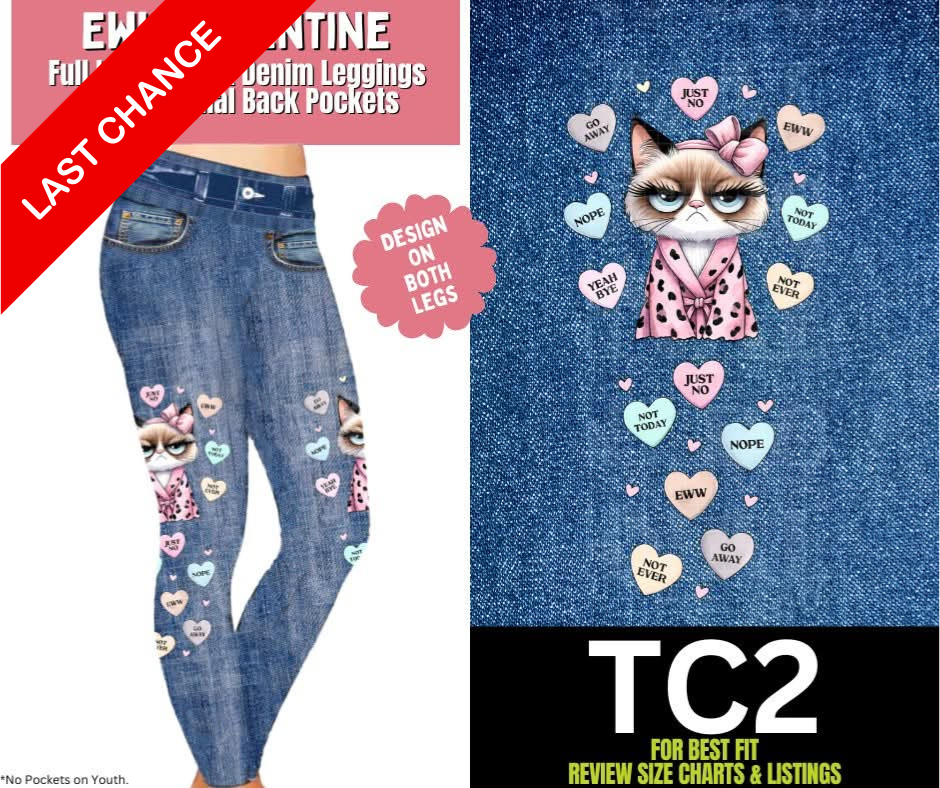 Eww Valentine Full Length Faux Denim w/ Side Leg Designs