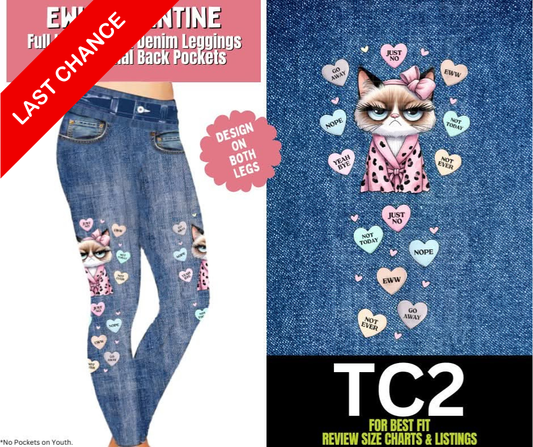 Eww Valentine Full Length Faux Denim w/ Side Leg Designs