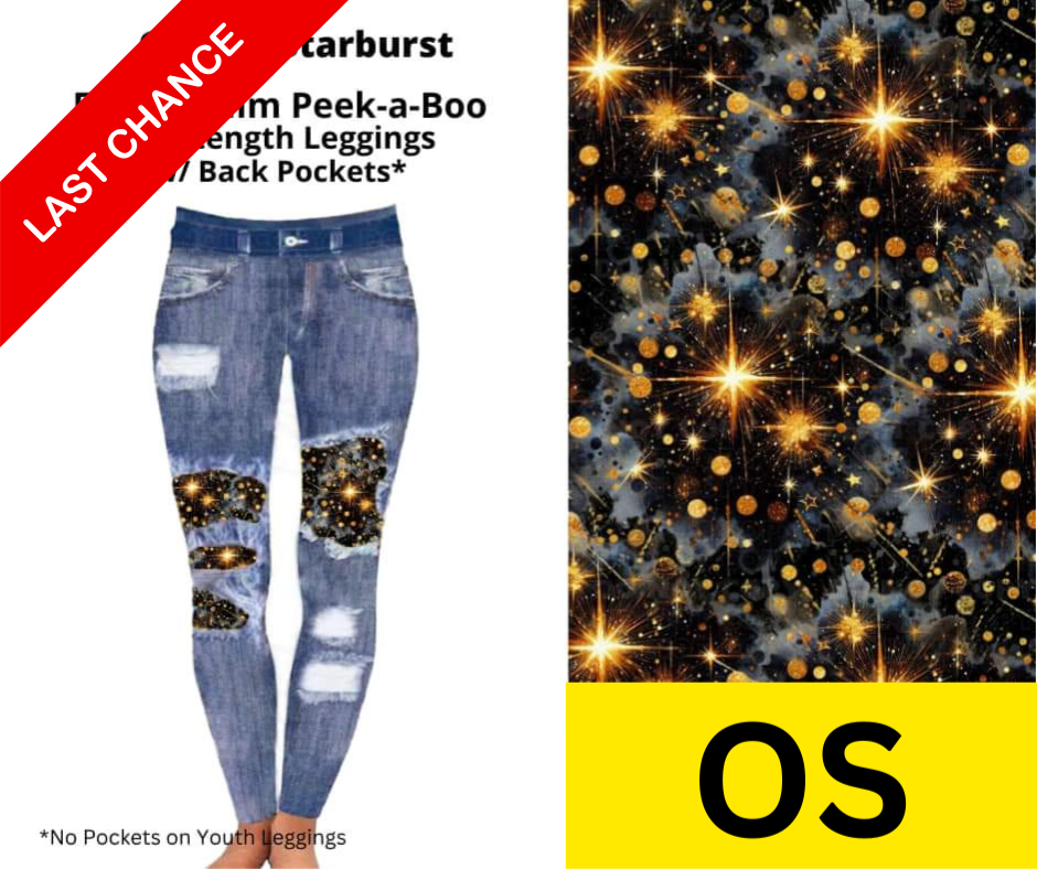 Golden Starburst Faux Denim Full Length Peekaboo Leggings