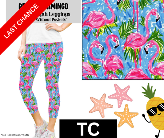 Preppy Flamingo Capri Length Leggings w/ Pockets