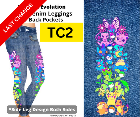 Colorful Evolution Full Length Faux Denim w/ Side Leg Designs