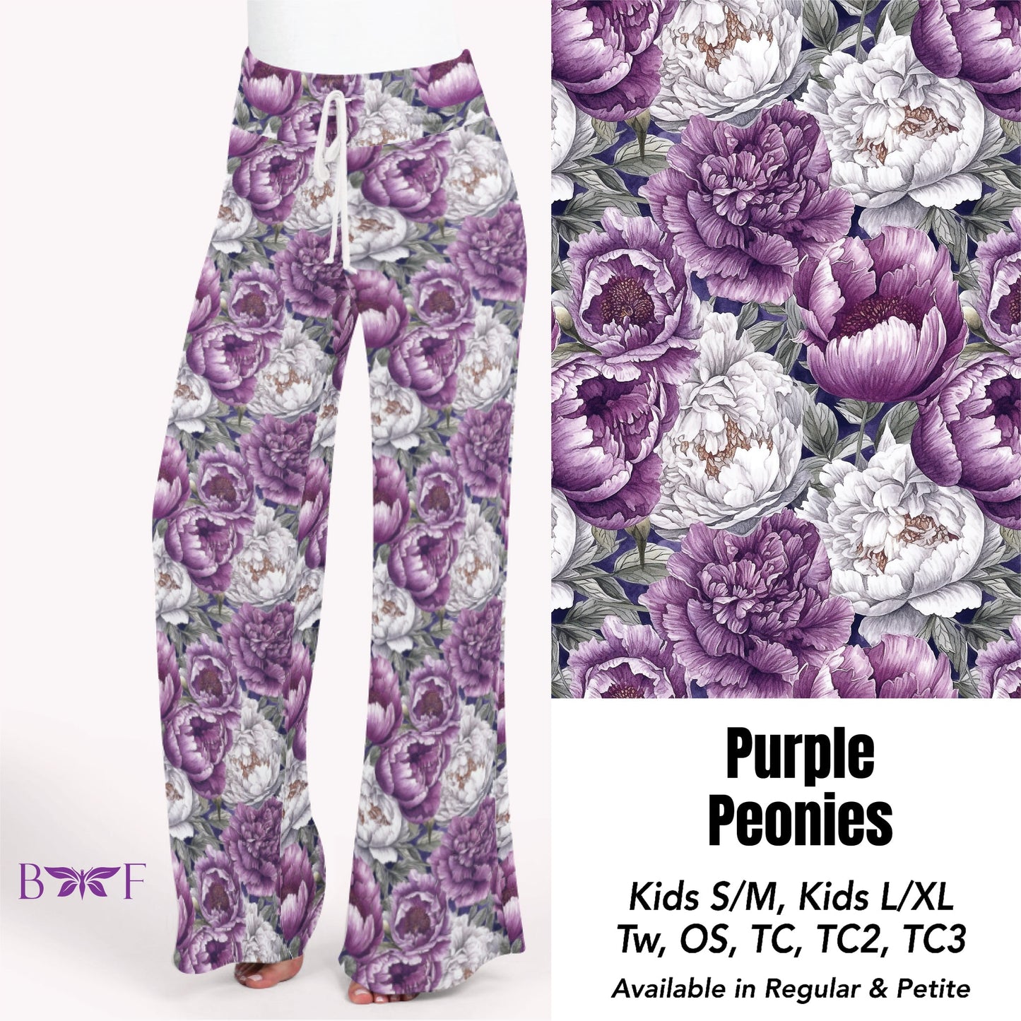 Purple Peonies capris, leggings and skorts with pockets