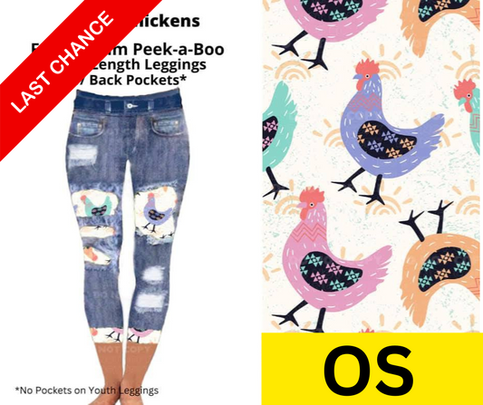 Aztec Chickens Capri Faux Denim Peekaboo