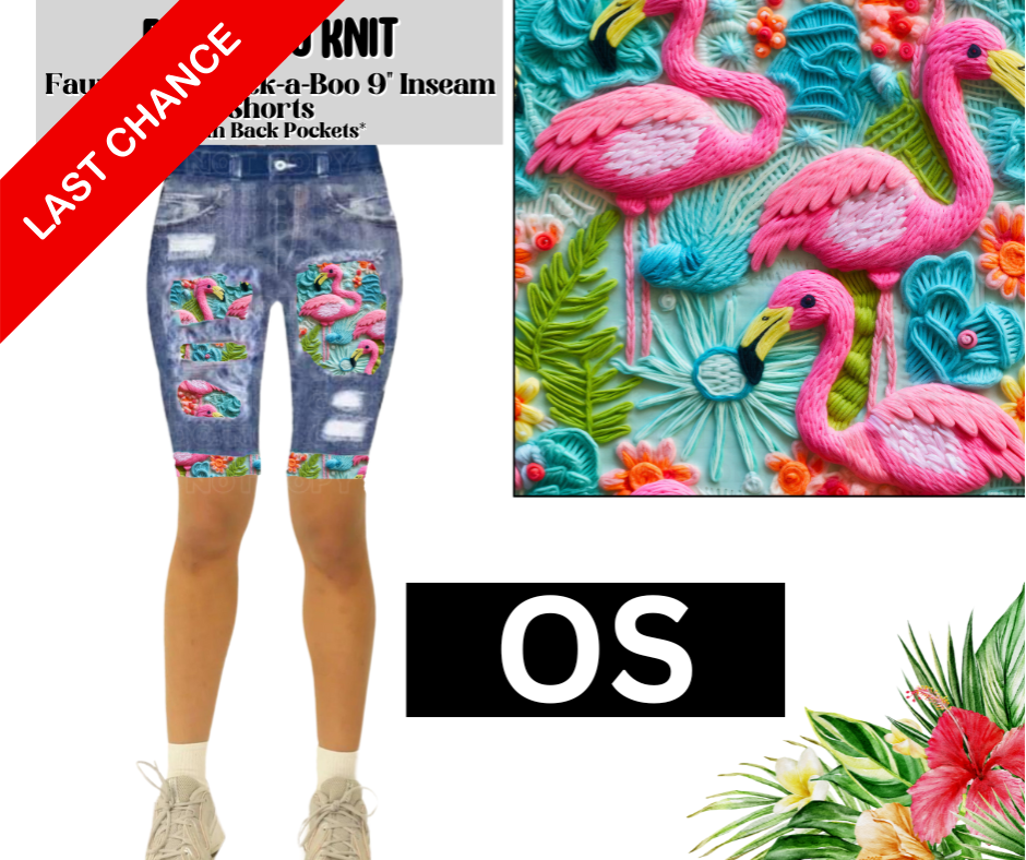 Flamingo Knit Faux Denim Peekaboo Jamaica Shorts