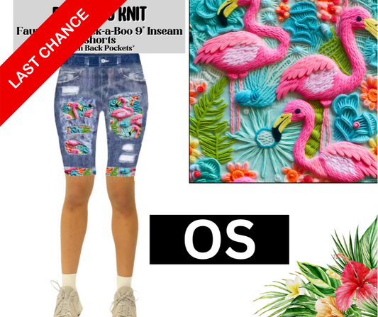 Flamingo Knit Faux Denim Peekaboo Jamaica Shorts