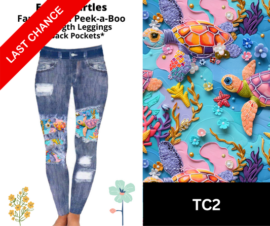 Exotic Turtles Faux Denim Full Length Peekaboo Leggings
