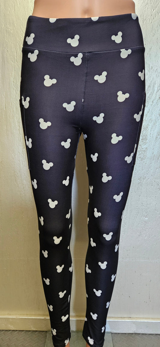 White Ears on Black leggings, capris, skorts, and biker shorts with pockets