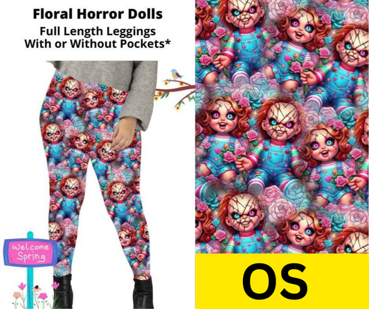 Floral Horror Dolls Full Length Leggings w/ Pockets