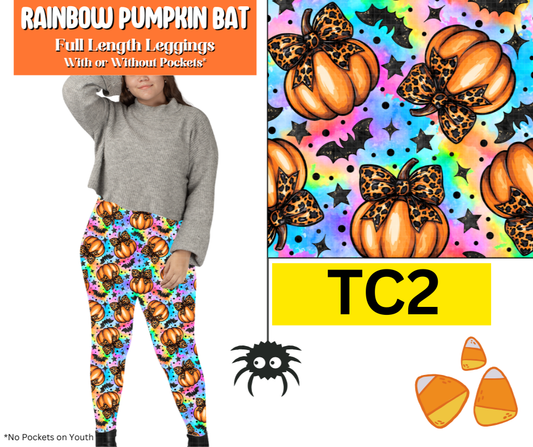 Rainbow Pumpkin Bat Full Length Leggings w/ Pockets