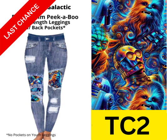 Golden Galactic Faux Denim Full Length Peekaboo Leggings