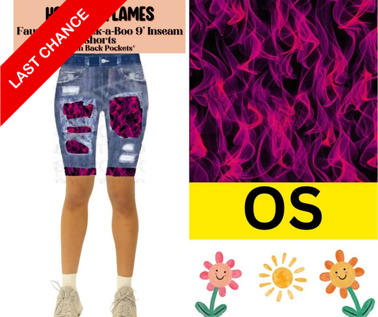 Hot Pink Flames Faux Denim Jamaica Shorts
