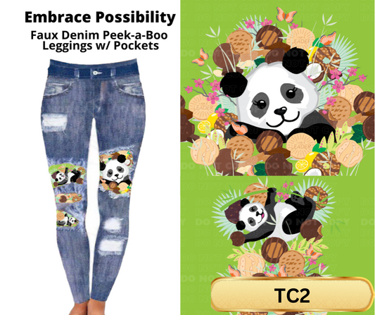 Embrace Possibility Faux Denim Full Length Peekaboo Leggings