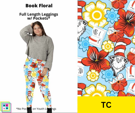 Book Floral Full Length Leggings w/ Pockets